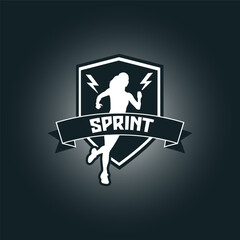 Runner shield with ribbon logo vector graphic illustration on background