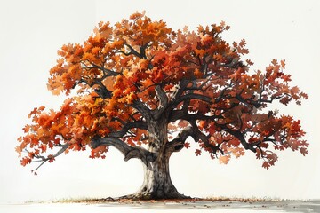 Craft a visually stunning depiction of a Red Oak tree in a worms-eye view