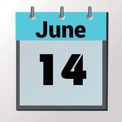 vector calendar page with date June 14, light colors