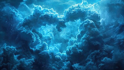 Fototapeta premium Heartshaped break in stormy clouds revealing clear blue, hopeful message, centered with vast copy space