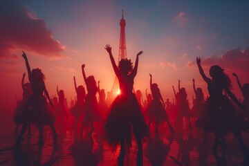Dancers Performing in Front of the Eiffel Tower