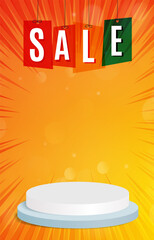 sale discount portait template banner with blank space 3d podium for social media feed product sale with abstract gradient orange and yellow background design16