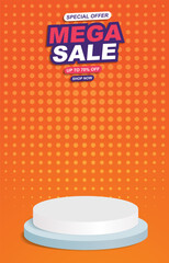 special offer mega sale discount portait template banner with blank space 3d podium for social media feed product sale with abstract gradient orange background design12