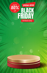 special offer sale discount portait template banner with blank space 3d podium for social media feed product sale with abstract gradient green and yellow background design14