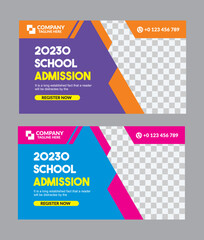 School admmision design flat vector design for back to school and school learning education post modern design pink blue dark blue orange purple