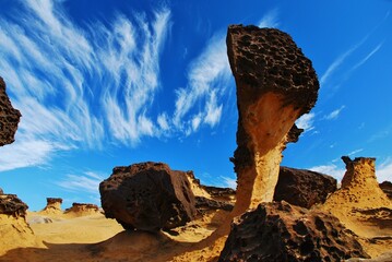 青空に映える野柳地質公園の奇岩