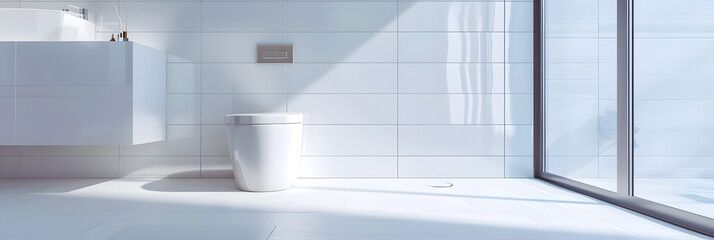 Modern White Porcelain Bathroom Furnishings Illuminated in Daylight