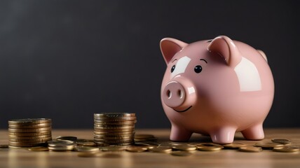 Saving for the Future: Piggy Bank and Falling Coins