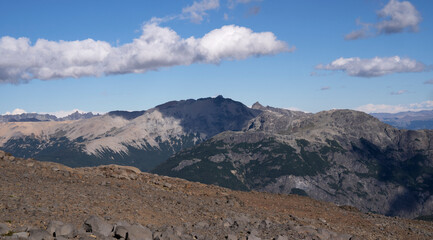 View of the Andes cordillera from Tronador hill in Pampa Linda, Patagonia Argentina.