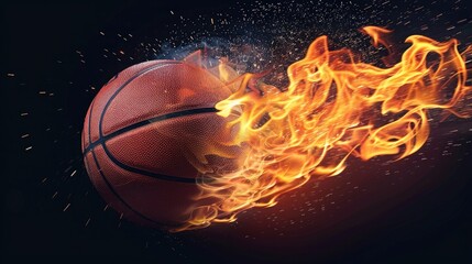 basketball with fire flame on black background realistic