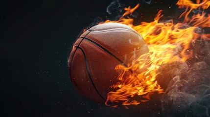 basketball with fire flame on black background realistic
