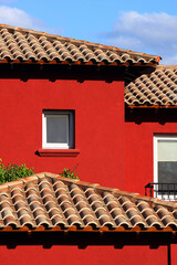 Vertical view of country house with tiles