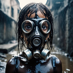 Little Girl Wearing Gas Mask