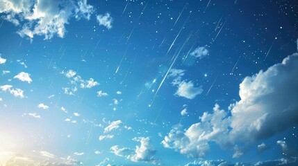 During the day witness a mesmerizing meteor shower as shooting stars streak across the canvas of the blue sky and clouds illuminated by the sun