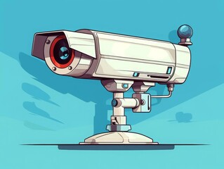 Futuristic security system flat design side view advanced surveillance theme cartoon drawing vivid