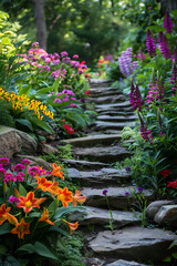 Obraz premium photo of an enchanting garden blooming with colorful flowers