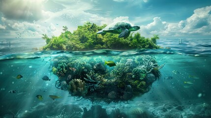 Fototapeta na wymiar Small Earth Living in Harmony with Sea Creatures in a Stunning Image