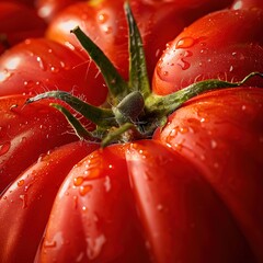 a close up of a tomato that has water on it