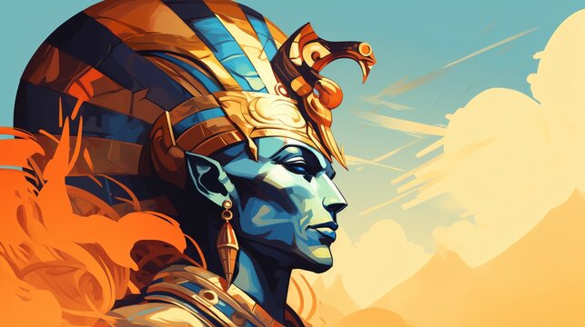 Osiris legend flat design side view Egypt mythology theme water color.