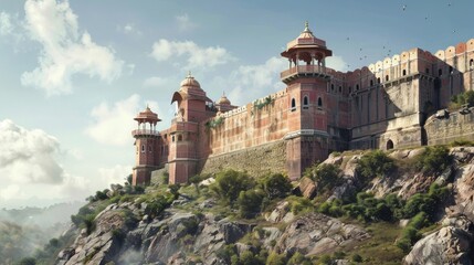 Beautiful historic fort in Jaipur, Rajasthan, India. realistic