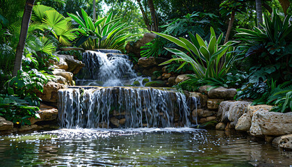 Obraz premium Captured the serenity of a secluded waterfall amidst lush greenery