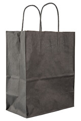 Paper bag. Black kraft paper shopping bag. Black folded paper bag with handle. Empty grocery paper...