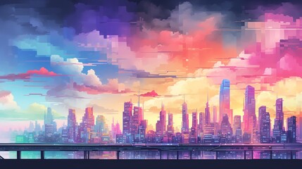 Cityscape. Sunset over the city.