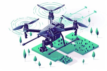 Automated farming practices utilize remote control drones for flower cultivation, leveraging advanced agricultural techniques in isometric farming scenarios