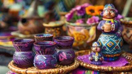 Fototapeta premium During Ecuador s Day of the Deceased known as Dia de los Difuntos traditional Ecuadorian treats like guaguas de pan and colada morada take center stage showcasing the delightful bread figuri