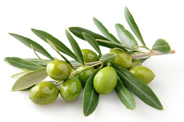 sprig with green olives isolated on white background