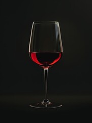80s vintage ad, luxury minimal style image of a red wine glass, photograph accurate detail, solid black background, side view