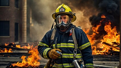 Naklejka premium fireman with fire extinguisher