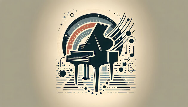 Music illustration digital vectors art, melody rhythm harmony piano chords composition Wallpaper 4K Background Generative AI