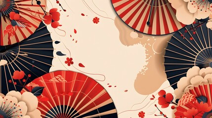 Modern Japanese template. Geometric background with umbrella and abstract elements. Chinese paper wallpaper