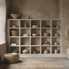 Oatmeal Shelving Unit with Open Areas for Accessible and Organized Storage