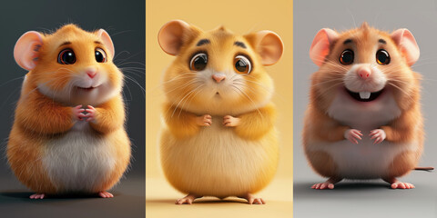 set of cute hamsters in various pose