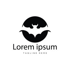 Simple black silhouette design bat logo illustration of a nighttime animal with a minimalist concept