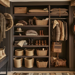 Chocolate Brown Winter Gear Closet with Cozy Linings for Ultimate Comfort and Organization