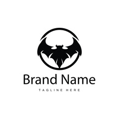 Simple black silhouette design bat logo illustration of a nighttime animal with a minimalist concept