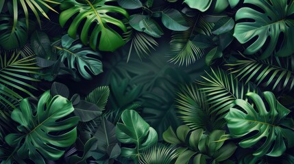 Exotic tropical leaves frame background,, Tropical Background realistic