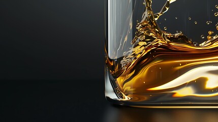 Close-up of a glass of amber liquid with a splash.