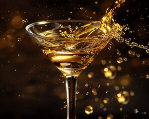 Elegant martini glass with splashing liquid on a dark background. - Powered by Adobe