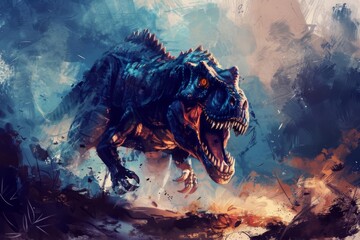 menacing prehistoric predator emerges from shadows digital painting