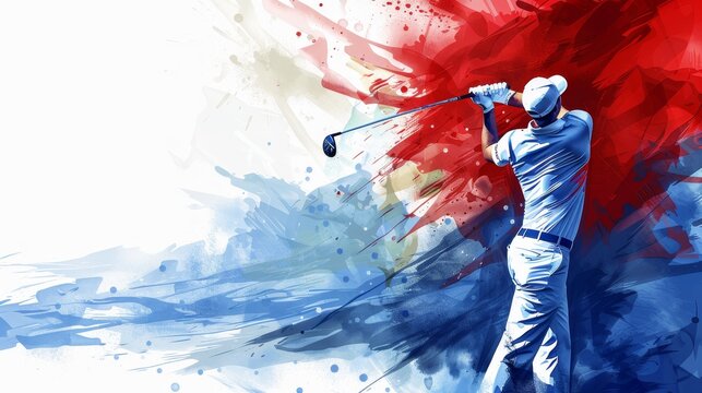 Olympic games paris golf illustration in red, blue, and white colors, sports theme background