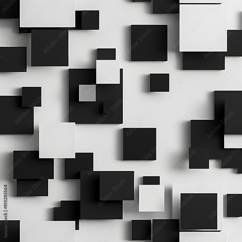 Wall mural a black and white image of squares and rectangles. the image has a modern and abstract feel to it
