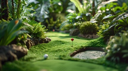 Scenic Miniature Golf Course Landscape with Lush Greenery