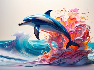 Vibrant Iridescent Dolphin Illustration of Enchanting Marine Art