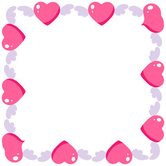 Hand drawn hearts border and frame design on white