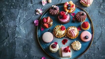 Indulge Mom on Mother's Day with a decadent dessert platter featuring assorted cakes, tarts, and macarons