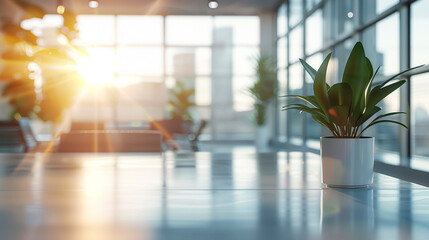 soft Focus Light Modern Office Interior with Panoramic View
